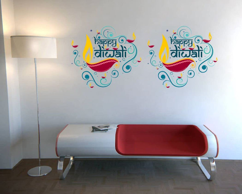 Delight Art Beautiful Happy Diwali Design Wall Sticker Size - ( 86*36 ) cm Model id - ( DAMC00845L )