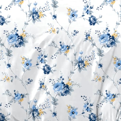 Tannarry Soft Cotton Floral Print 144 TC Super King Size Bedsheet (274 * 274cm) with 2 Pillow Covers (46 * 68cm)- Blue