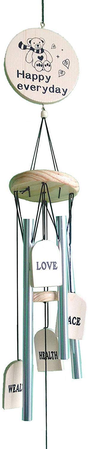 Zobro Wind Chimes for Home Balcony Garden Positive Energy, Home Decor Hanging with Good Sound, 4 Silver Pipes with msg (Wooden)