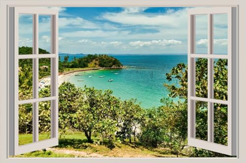 JVERF - JZZA26535 Portugal Tropics Coast Madeira Beach Bay Shrubs| Self-Adhesive Open Window Wall Sticker