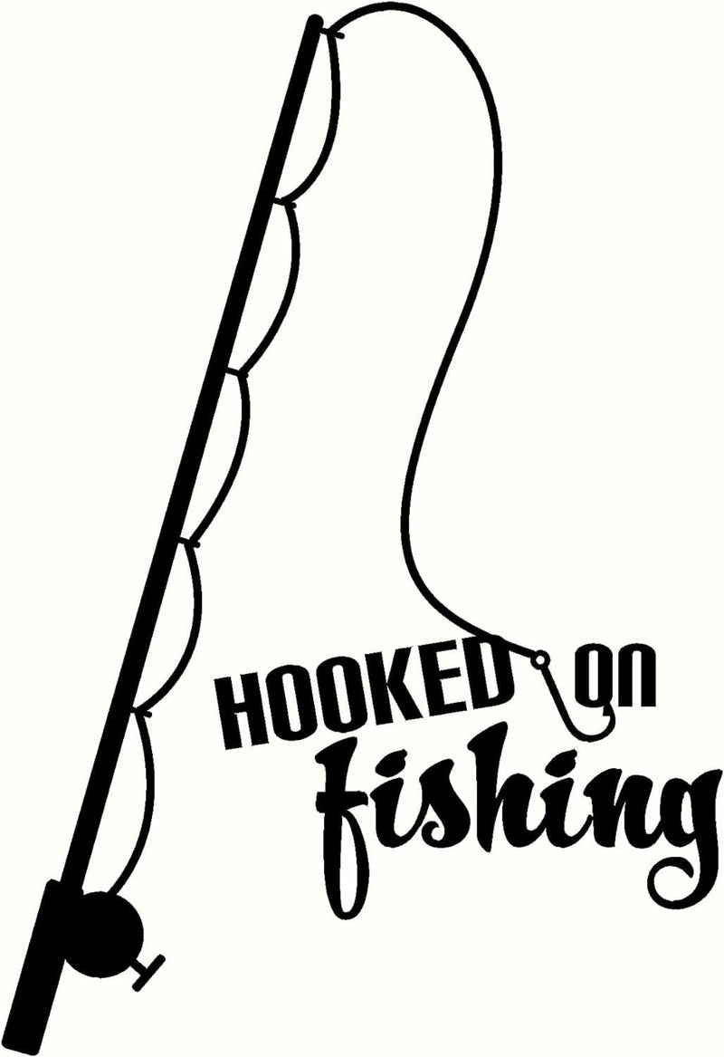 GADGETS WRAP Hooked on Fishing with Pole Wall Decal Lettering Vinyl Sticker Quote