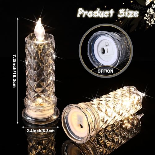 The Decor Affair 8 Pcs Rose Shadow Flameless Candles 2.5 x 7 Inches - Flickering LED Crystal Pillar Candles with Batteries Included - Perfect for Creating a Romantic Atmosphere