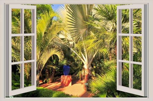 JVERF - JZZA24257 Morocco Parks Tropics Marrakech Jardin Majorelle| Self-Adhesive Open Window Wall Sticker