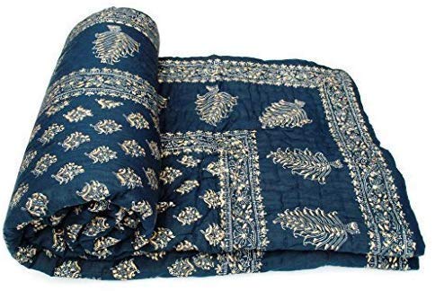 LOVEKUSH Craft 240 TC Single Bed Organic Cotton Jaipuri Razai Bed Blanket Ac Quilt for Winter Soft Light Weight Rajasthani Traditional Rajai Cotton Comforter 85 x 55 inch