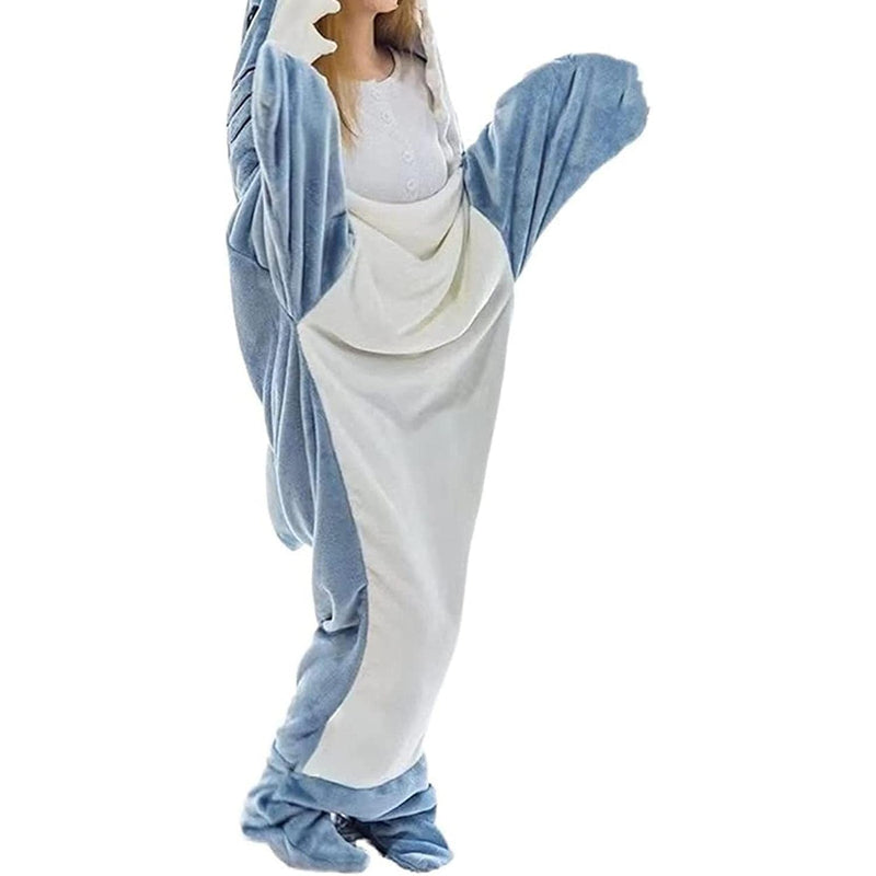 Fiasco Wearable Shark Blanket Cosplay Hooded Easter Pajama Home Animal Sleeping Blanket Blue