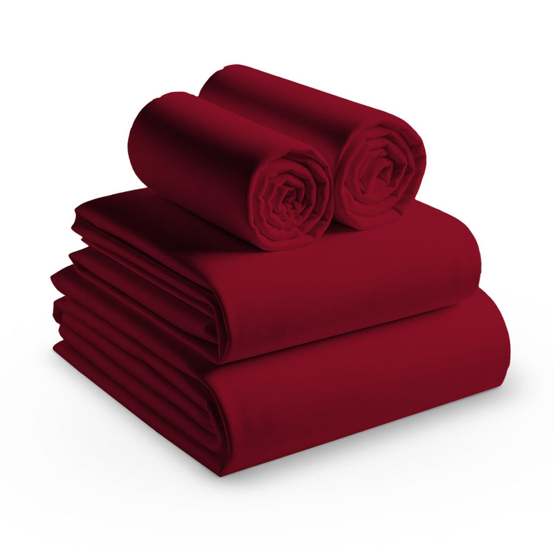 1000 Thread Count Sheet Set King Size Burgundy 100% Egyptian Cotton 4 Piece Sheets & Pillowcase Set 17 Inch Extra Deep Pocket Fitted Sheet Flat Bedsheet 2 Pillow Cases Solid Hotel Luxury Sheets