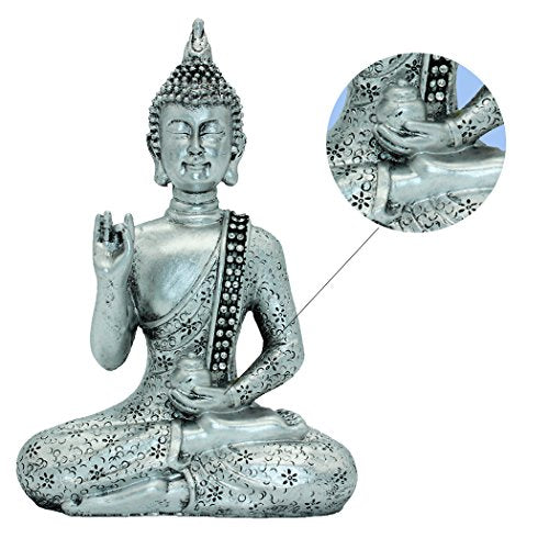 7.09"(H)Thai Buddha Meditating Peace Harmony Statue Silver Resin Home Decor Buddha BS111