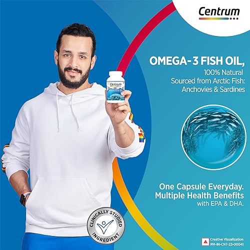 Centrum Omega-3 Fish Oil (60 Capsules) with EPA & DHA to support Joint, Heart, Skin, Eye, Brain, Hair & Muscle Health | World's