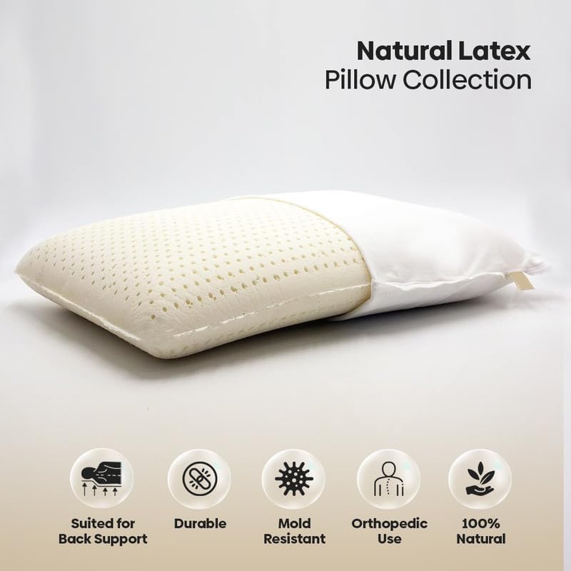 SLEEP XPERT Flip Dual Comfort Reversible Natural Latex Foam Bed Pillow for Sleeping | Best for Cervical Pain Relief | Free Viscose Cotton Zipper Cover 24x16x5.5 Inch (Pack of 2)