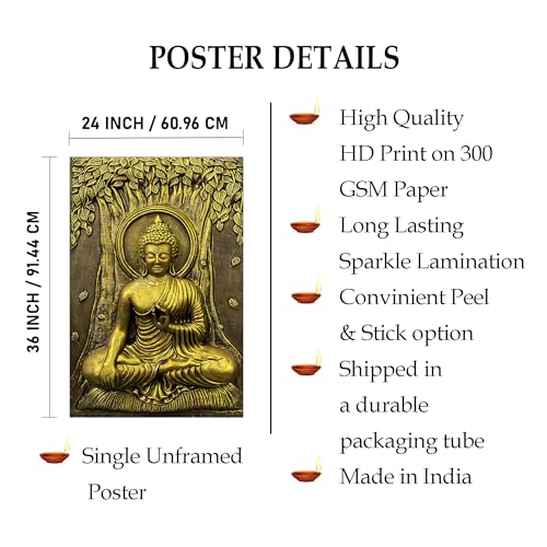 Indianara Rolled Sparkled Gautam Buddha Art Print for Room Décor Digital Reprint 36 inch x 24 inch Painting (10764PST)