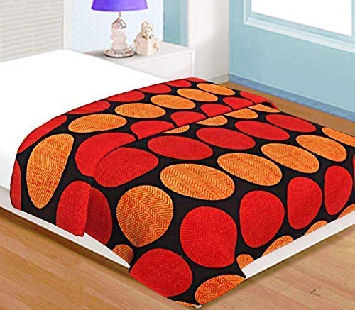 AQRATE Flannel Polycotton Microfiber Sunflower Print Double Bed Reversible AC Blanket Dohar (Red, Double)