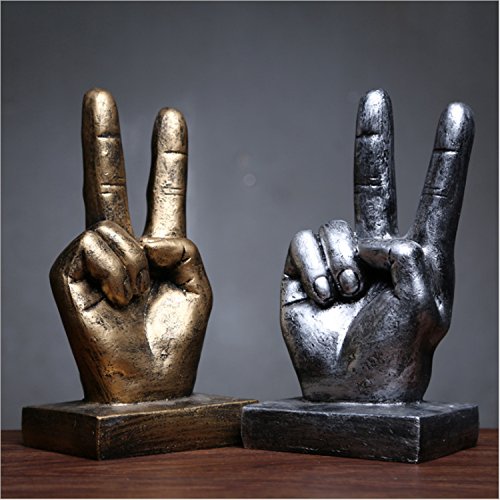 Creative Statues and Abstract Hand Sculptures for Home & Office Decor,Finger Signs Marks Figurines (Gold Yes)