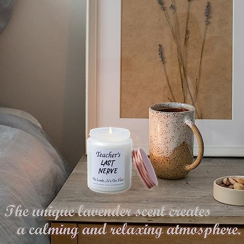 Teacher Appreciation Gifts,Teacher's Last Nerve Lavender Scented Candles, Funny Teacher Birthday Presents, Thank You Gift for Graduation, Retirement, Thanksgiving Christmas (5.5OZ White)