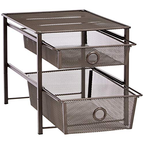 amazon basics Sliding Drawers Stainless Steel Basket Storage Organizer (Bronze) 2-Tier, Tiered Shelf, 40.79 Centimeters, 30.61 Centimeters, 29.21 Centimeters