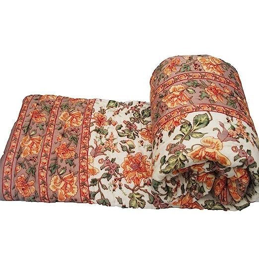 Click Tick Reversible Jaipuri razai for Winter Single Double Bed Pure Cotton Jaipuri razai for Winter Printed (Mugal, Single(2.16L x 1.4W))