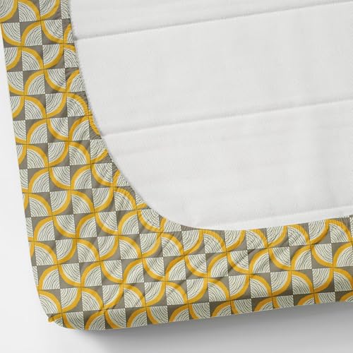 VOMZER 320 TC Elastic Fitted Bedsheets Single Bed with 1 Pillow Cover | Single Bed with All Around Elastic, Size 36 x 72 x 10 Inches Yellow Zigzag