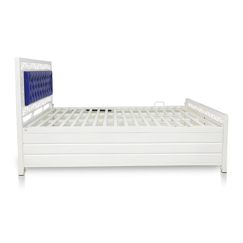 Royal interiors Single Size Metal Bed with Foam Mattress and Hydraulic Storage (Matte Finish,Ivory)