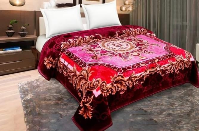 ELSTONE Home Ultra Soft Luxurious Embossed Very Warm Korean Mink Double Bed Blanket Double ply, Super Soft Blanket for Ac Room & mild Winters Multicolour (Lightweight) Size -(90×90 inches)