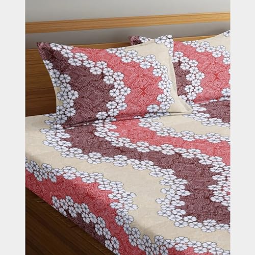 BTF SILK Home 3pc bedsheet Set -Super Soft Glace Cotton All Round Elastic Fitted Double Bed Bedsheet with 2 Pillow Covers-(Bedsheet Size 78x72+10) (Pillow Size 28x17) (Design-10)