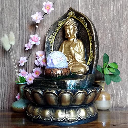 ATORSE® Buddha Statue Water Fountain Lucky Decoration for Table Living Room Golden