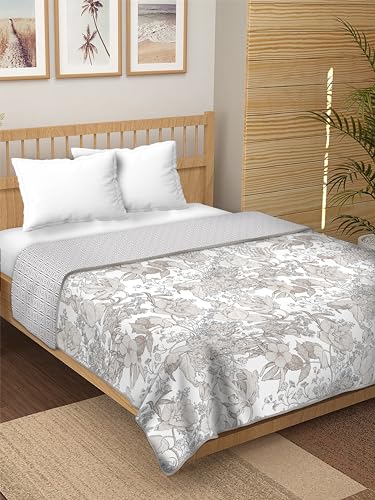 Dream Dwell 100% Pure Cotton Reversible Dohar/AC Blanket for Double Bed |All Weather Light Weight | Floral Design and Patterned Double Bed Dohar,Grey and White- Pack of 1