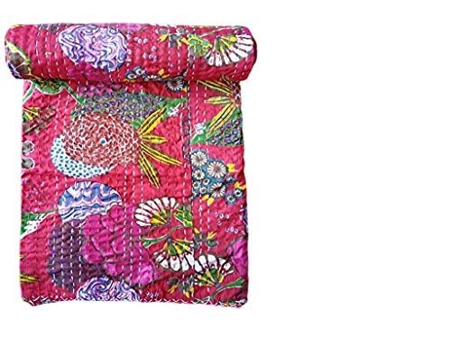 Kirti Textile and Handicraft Cotton Handmade Jaipuri Kantha Quilt, Twin Size (60"X90") - Multicolour