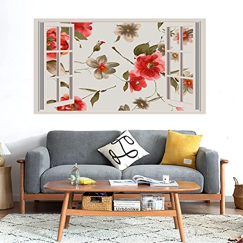 GADGETS WRAP Printed Wall Decal Sticker Fake Window Style Decal (90cm x 50cm) - Red Brown Flower