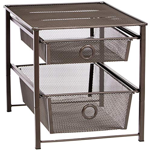 amazon basics Sliding Drawers Stainless Steel Basket Storage Organizer (Bronze) 2-Tier, Tiered Shelf, 40.79 Centimeters, 30.61 Centimeters, 29.21 Centimeters