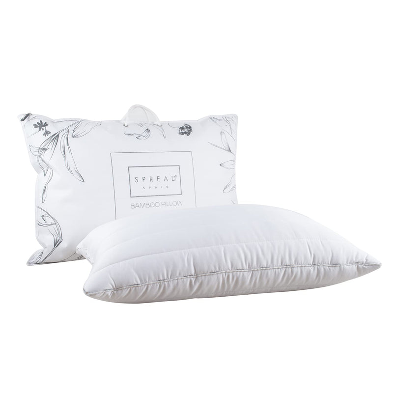 SPREAD SPAIN Bamboo Orthopaedic Bed Pillow Filled with Bamboo Fibres and Memory Foam Fibre, Perfect for Side, Back and Stomach Sleepers (White, 45 x 68 cm)