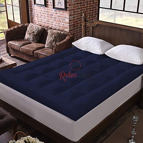 Relaxfeel Luxury 600 GSM Ultra - Soft Light Wight Hypoallergenic Cotten 3" Tick Mattress Padding / Topper. Comfortable for Better Sleep -Navy Blue Colour of Single Size 48x78 Inch