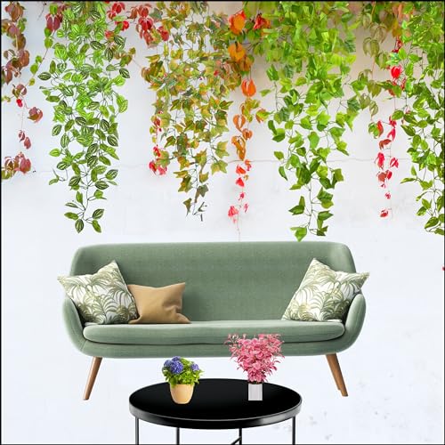 Tdas Artificial Plants Leaves Hanging Ivy Garlands Plant Greenery Vine Creeper Home Decor Door Wall Balcony Decoration Party Festival Craft (Design3 (2 Pieces))