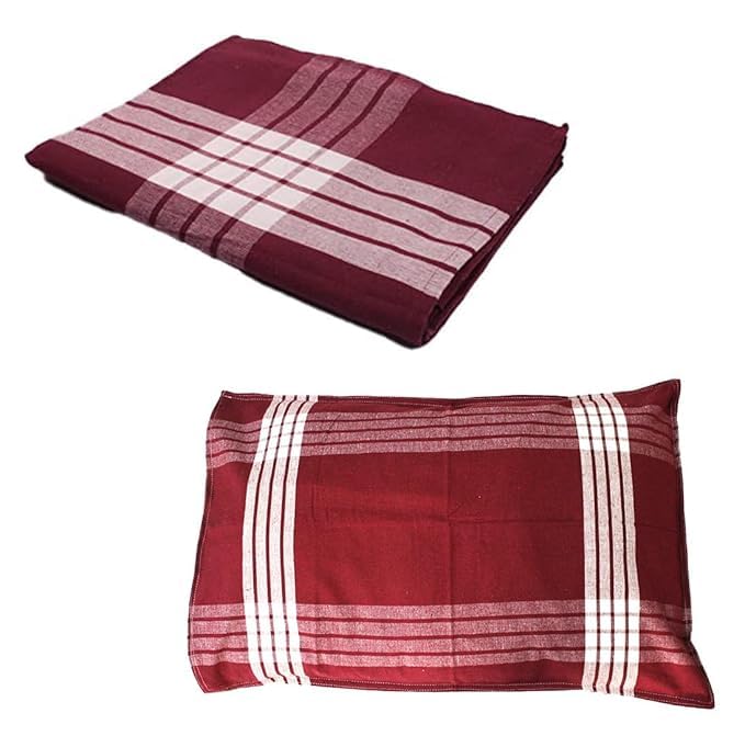 MAMRAJ 100% Cotton Hospital Bedsheet/Hospital Blanket/Hotel Bedsheet/Home use Single Size with 1 Pillow Cover (60 inch 90 inch) (Maroon)