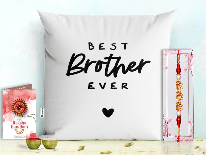 Pillow Rakhi for Brother with Gift - Rakhi with Rakhi Cushion with Filler Greeting Card- Rakhi for Brother, Gifts for Brother, Gifts for Rakhi, Gifts for Rakshabandhan Rakhi Gifts-PE-CU-12