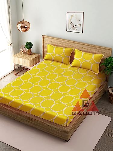 BADOTI Glace Cotton 160 TC Double bedsheet (90x100) with 2 Pillow Covers(17x27) inch, Yellow