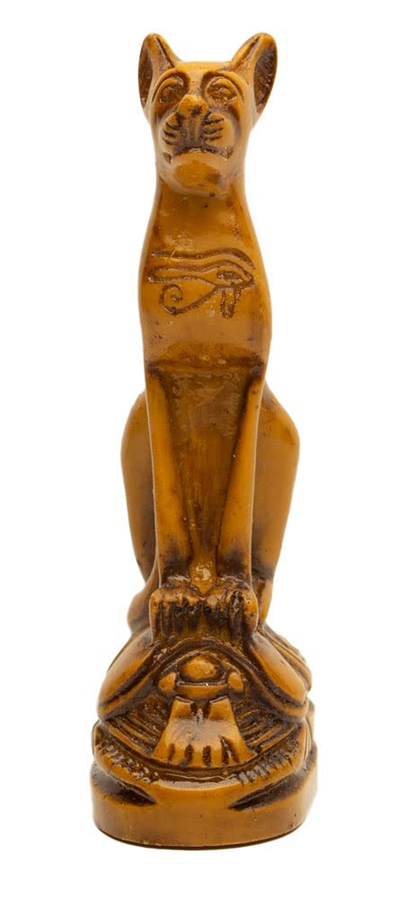 Discoveries Egyptian Imports Miniature Bastet Cat Goddess with Scarab Statue - Antiqued Brown - 3.75" - Made in Egypt