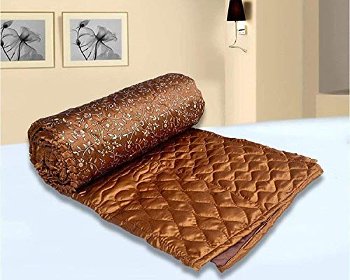 fashhub Light Weight Satin Silk Golden Print Jaipuri Razai Rajai Quilt (Double Bed, Brown)