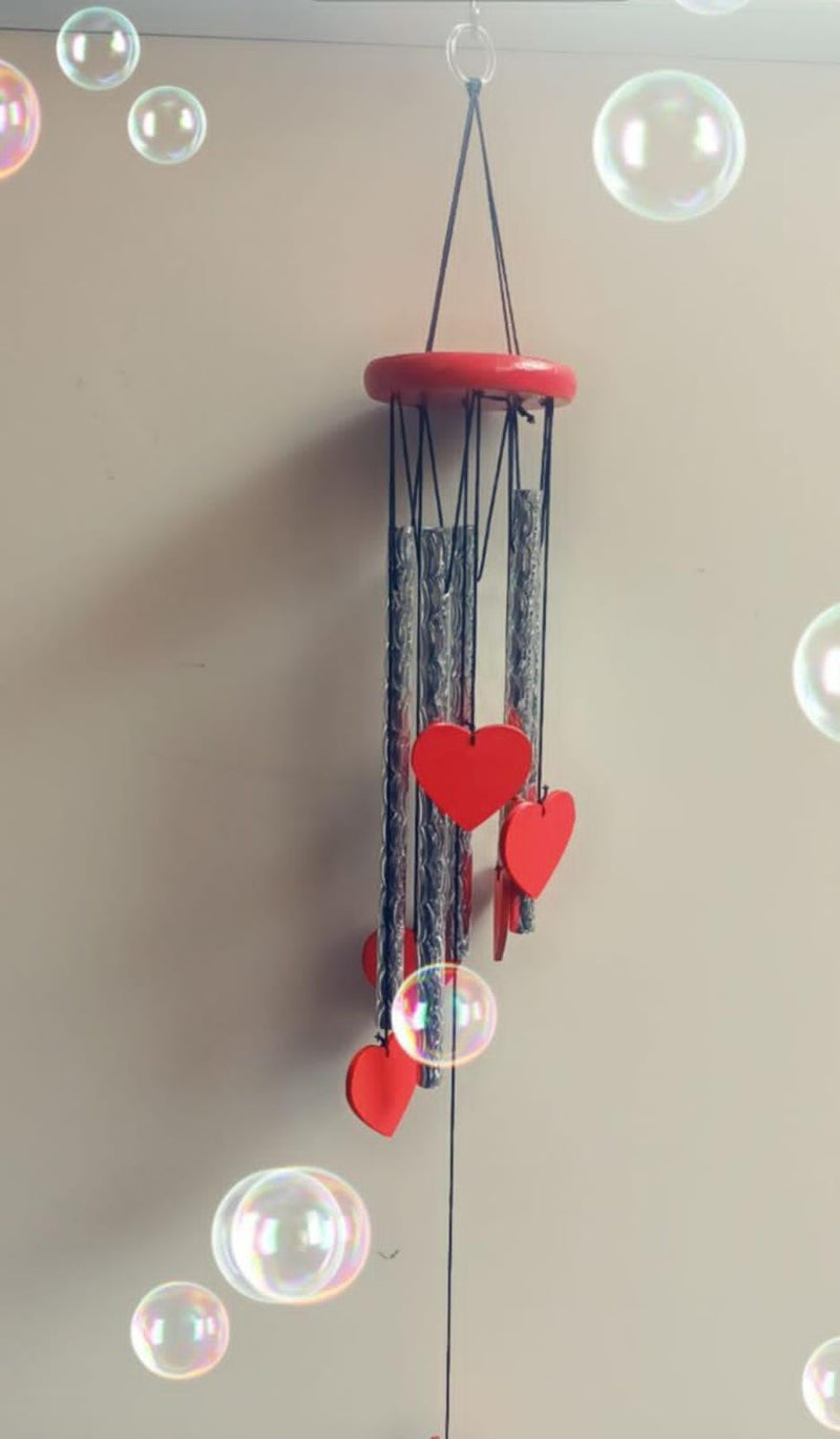 Heart Shape Wind Chime for Home Decoration Love Heart Wind Chime. 5 Aluminium Pipe and 6 Beautiful red Heart hangging Around The Pipes Wind Chime