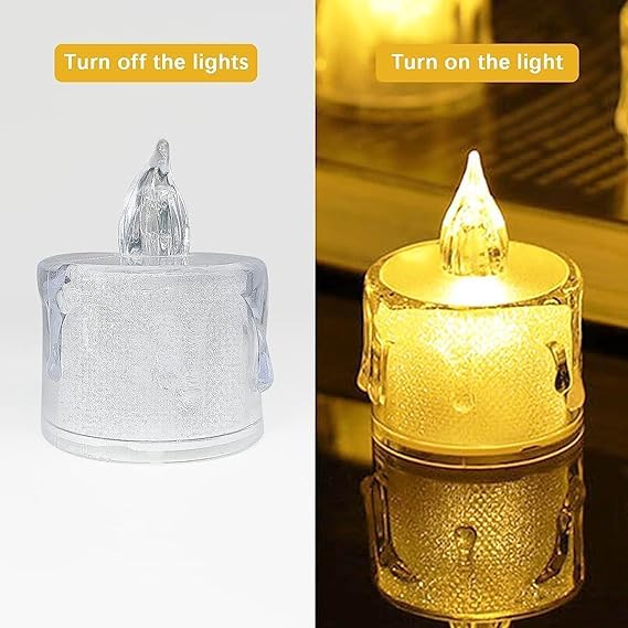 Set of 36, LED Tealight Crystal Candles for Home Decoration, Transparent Acrylic Flameless and Smokeless, Warm Yellow, Battery Operated