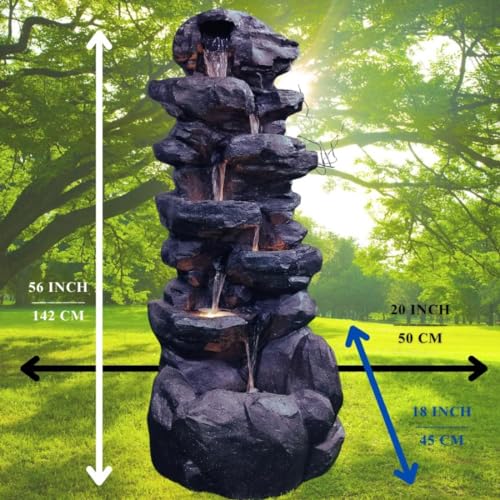 Shawshank 56Inch Long 6 Step Rock Natural Stone Black Water Fountain for Indoor Garden Home Dcor Rock Water Fountain