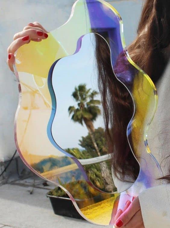 THE PAPER BOUTIQUE Iridescent Wavy Holographic Acrylic Mirror -NO GLASS MIRROR for AESTHETIC ROOM DECOR, GIFTING, PHOTOGRAPHY