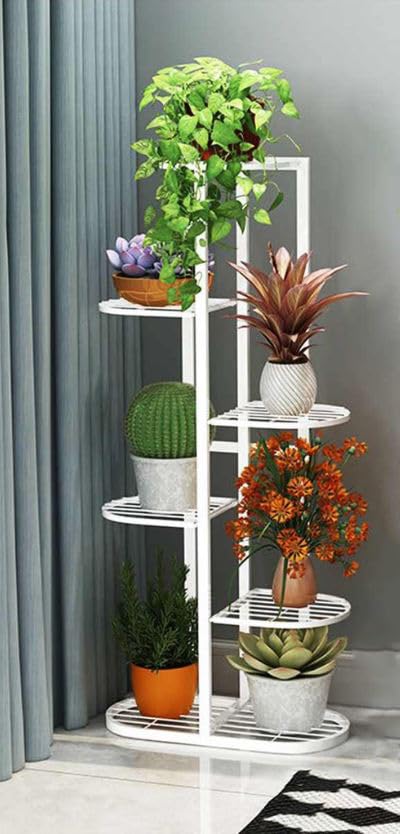 TRUST STORE® 6 TIER 7 POTTED IRON METAL PLANT STAND FOR OUTTDOOR, INDOOR BALCONY LIVING ROOM {WITHOUT POT} (7POT)… (White)