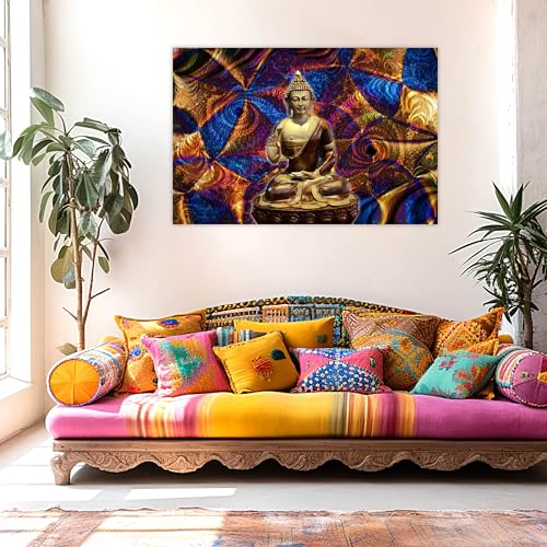 Indianara Rolled Sparkled Gautam Buddha Art Print for Room Décor Digital Reprint 36 inch x 24 inch Painting (10743PST)