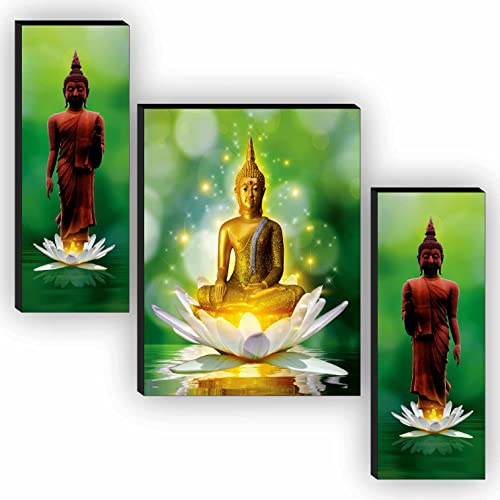 SAF paintings Religious Radhe Krishna UV Textured Painting SANFJM31050 Buddha UV Textured Home Decorative Self Adhesive Religious Painting (18 Inch X 12 Inch) - Set of 3