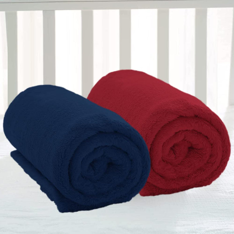 VAS COLLECTION® Premium Plush Baby Blanket Wrapper for Girls & Boys | Toddler Blankets - Newborn Blanket, Soft & Lightweight, Crib & Stroller | 75x100 cm - Pack of 2 Pcs - Maroon & Navy,Polyester