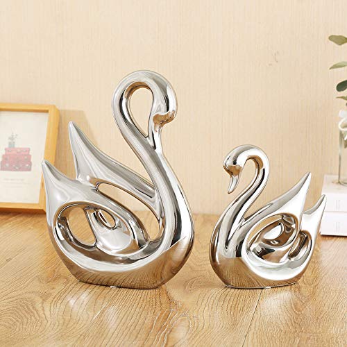 Anding Creative Home Decoration Ceramic Animal Statue Decoration Crafts Swan Lover (LY1269-Silver) Sculpture Souvenir Gift