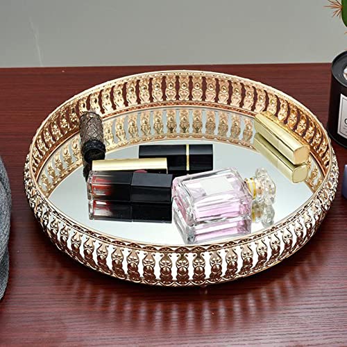 CALANDIS Round Crystal Iron Cosmetic Perfume Organizer Tray Cake Display Decor 21cm