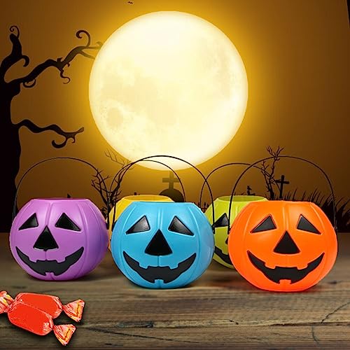 Garneck 2PCS Pumpkin Bucket - Trick or Treat Halloween Pumpkin Pail, Candy Bucket with Candle, Funny Pumpkin Candy Bucket for Halloween Party (Blue)