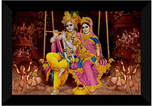 SAF Pack of 1 Radha krishna religious modern art wall painting with framed for living room 11 inch x 14 inch CANFM31299