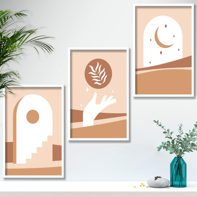 SAF paintings Set of 3 Abstract Boho modern art design Premium white Framed Bohemian wall painting for for Wall, Home and Living Room Decoration 80 cms x 34.29 cms COMBO-2027-K3