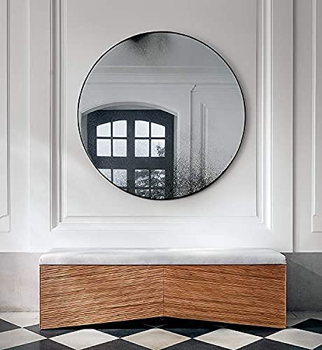 Cheval Glass Black Modern Designer Beveled Round Mirror with Black Border - 24 X 24 inches